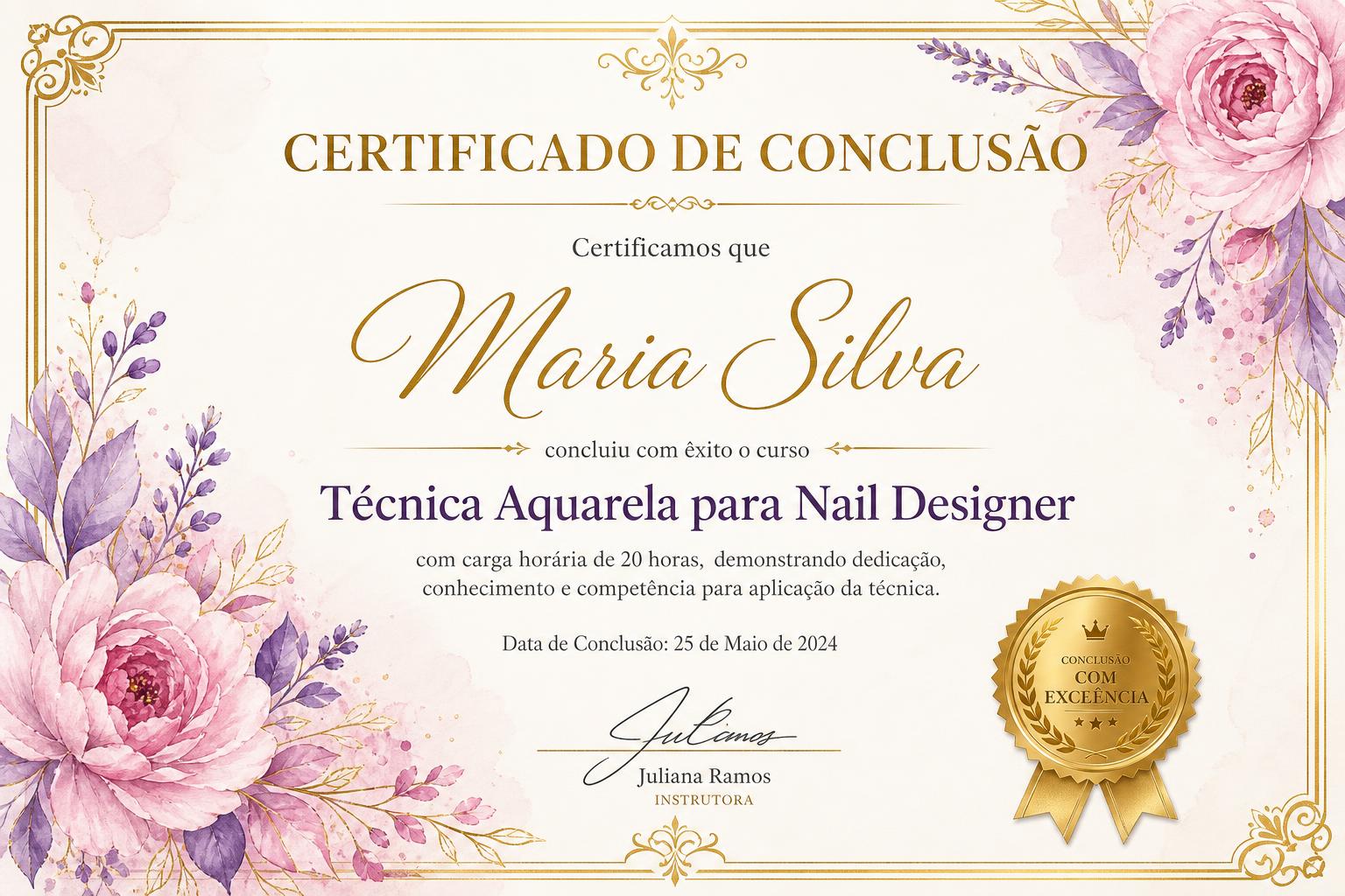 Certificado de Conclusão Profissional do Curso de Aquarela para Nail Designer
